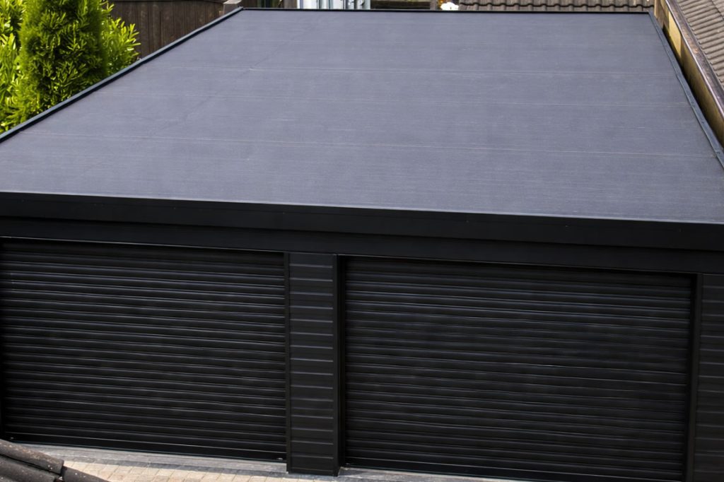 black garage roof flat roofing